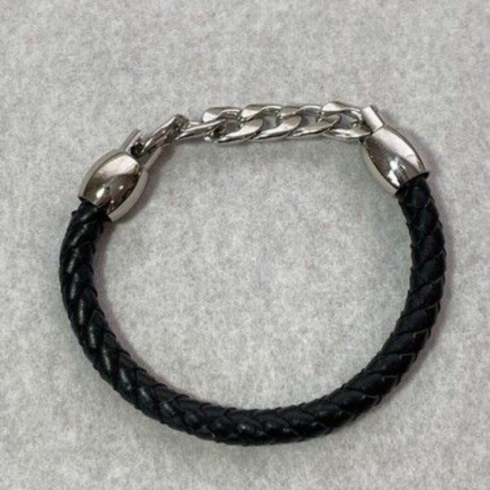 Black Braided Necklace With Stainless Steel Links